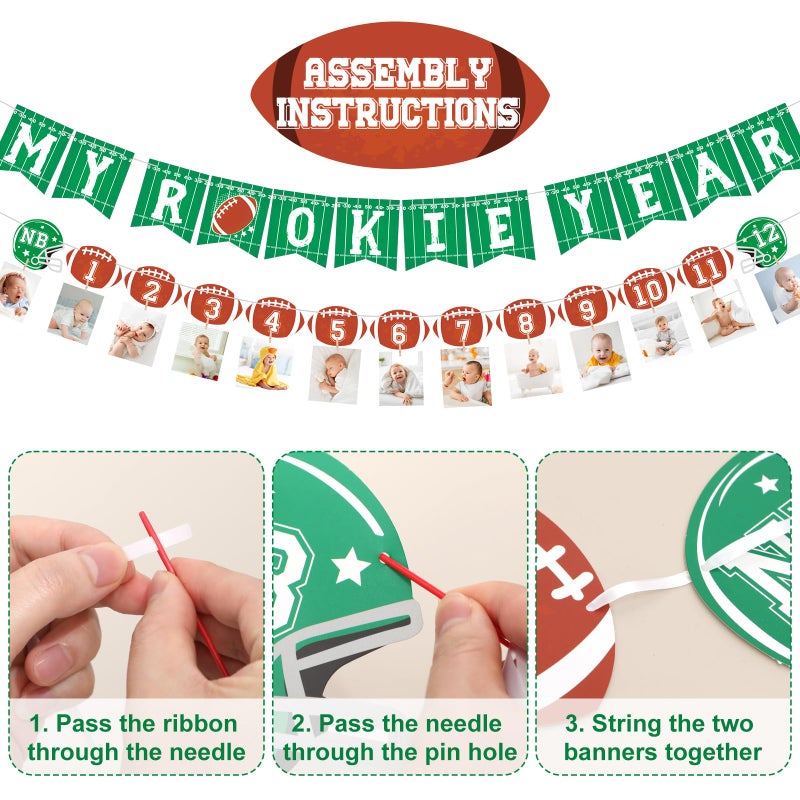 Faisichocalato Football 1st Birthday Banner for Party Decorations, Football Theme Monthly Milestone Photo Banner, My Rookie Year First Birthday Celebration Super Bowl Party Supplies - Image 4